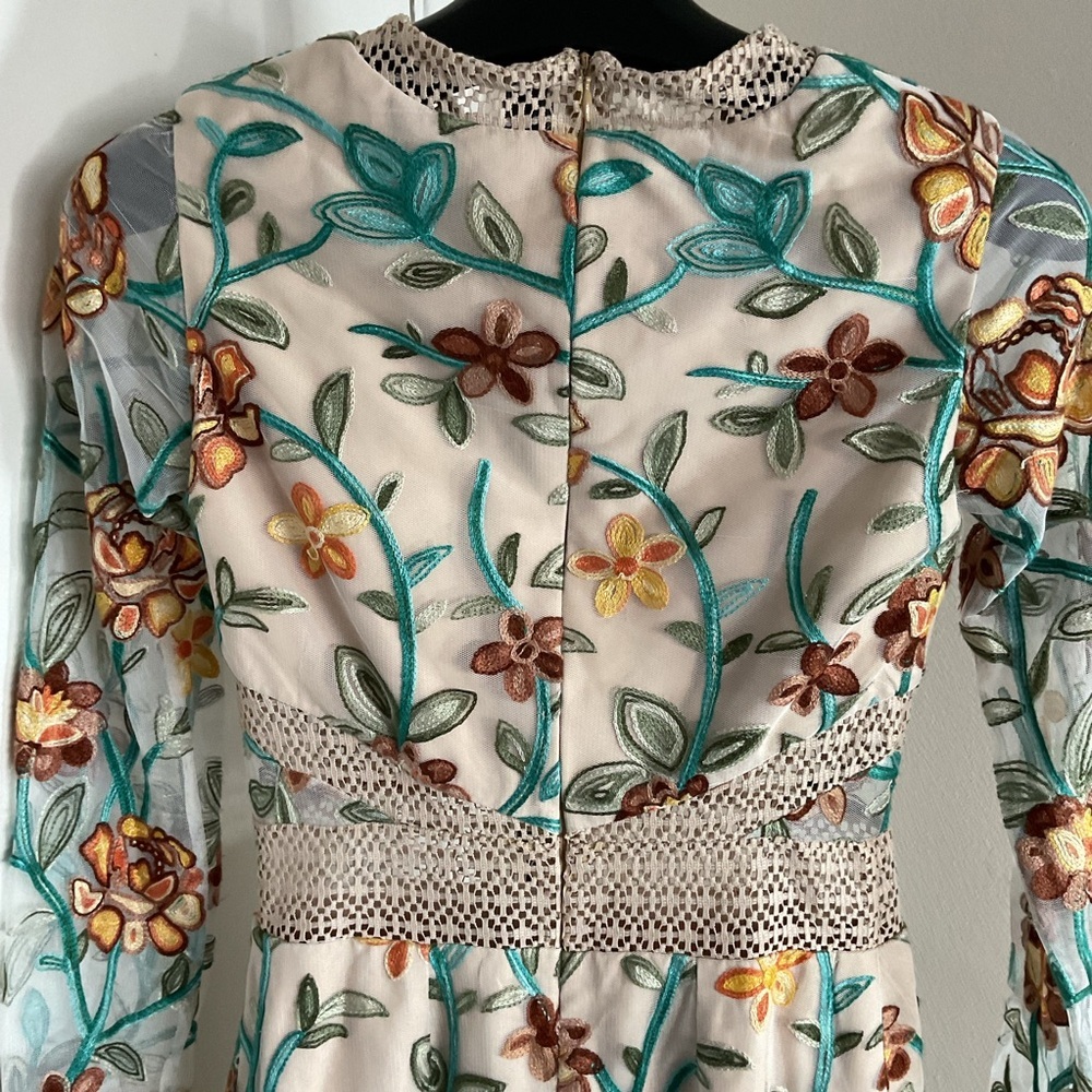 Vone Floral Embroidered Long Sleeve Mini Dress Small Kentucky Derby - Picture 10 of 12